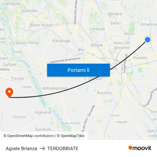 Agrate Brianza to TERDOBBIATE map