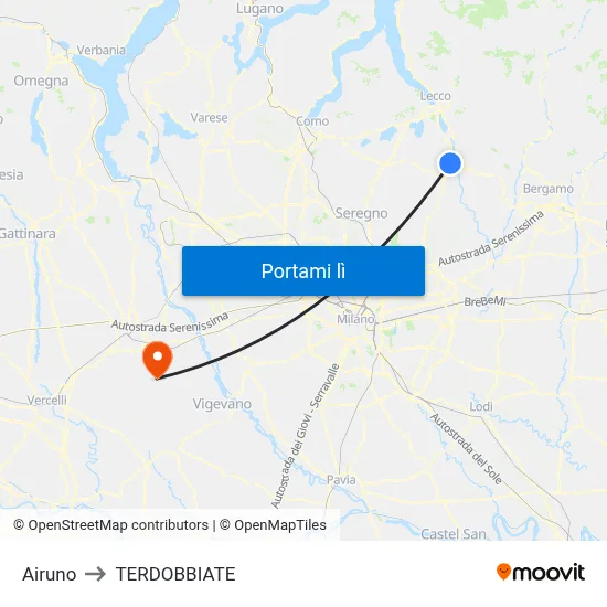 Airuno to TERDOBBIATE map