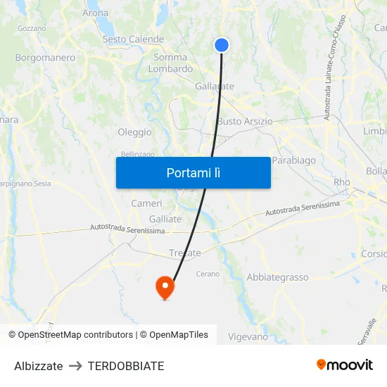 Albizzate to TERDOBBIATE map
