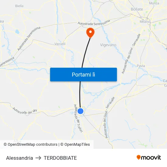 Alessandria to TERDOBBIATE map