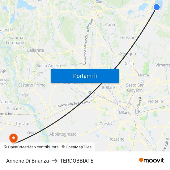 Annone Di Brianza to TERDOBBIATE map