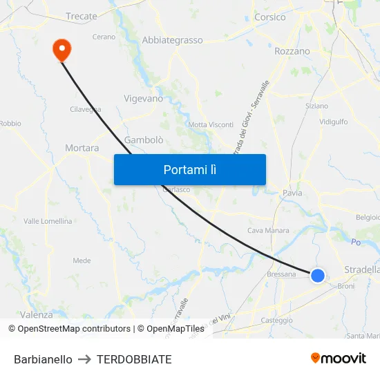 Barbianello to TERDOBBIATE map