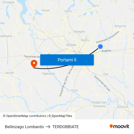 Bellinzago Lombardo to TERDOBBIATE map