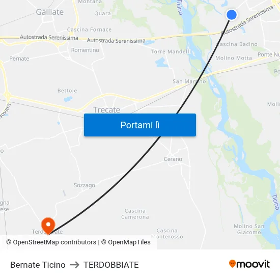 Bernate Ticino to TERDOBBIATE map