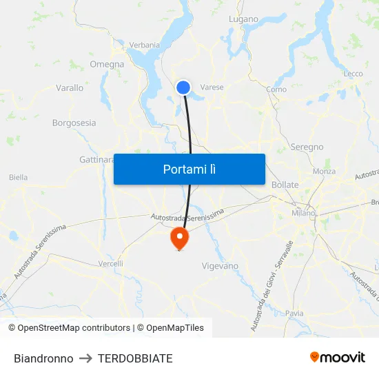 Biandronno to TERDOBBIATE map