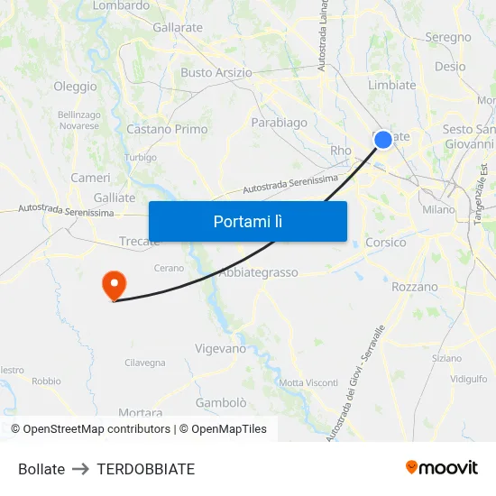 Bollate to TERDOBBIATE map