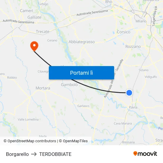 Borgarello to TERDOBBIATE map