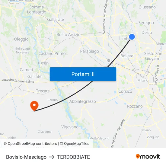 Bovisio-Masciago to TERDOBBIATE map