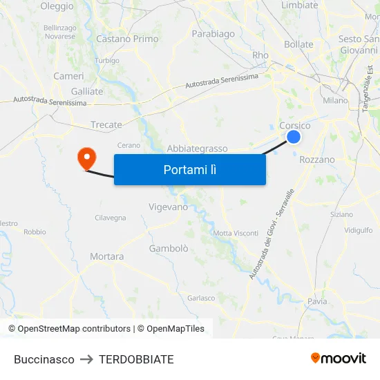 Buccinasco to TERDOBBIATE map