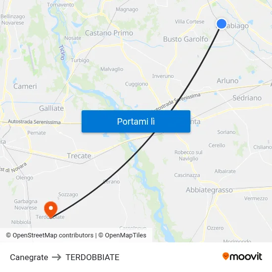 Canegrate to TERDOBBIATE map