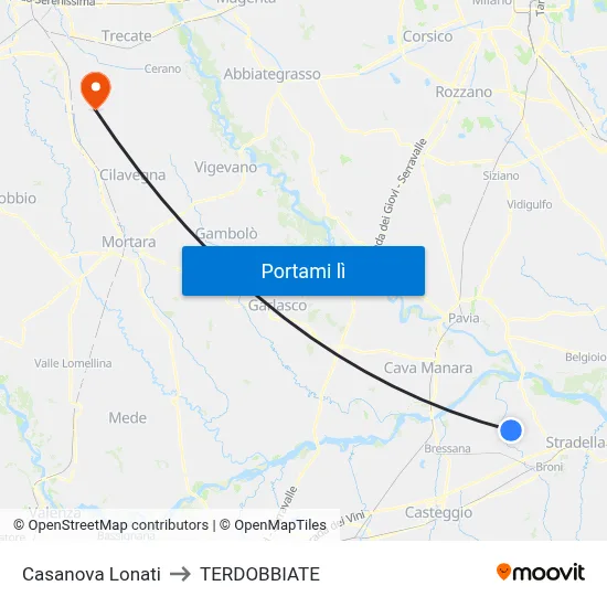 Casanova Lonati to TERDOBBIATE map