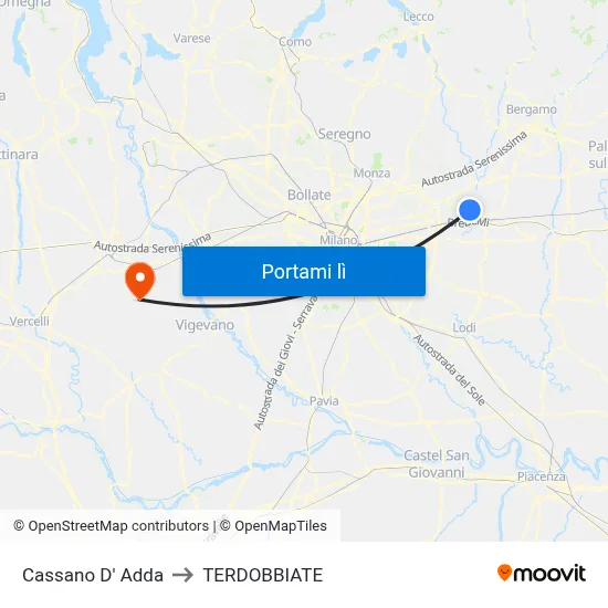 Cassano D' Adda to TERDOBBIATE map