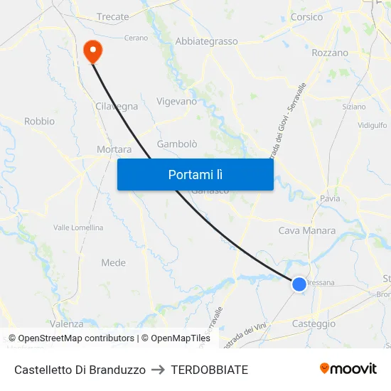 Castelletto Di Branduzzo to TERDOBBIATE map