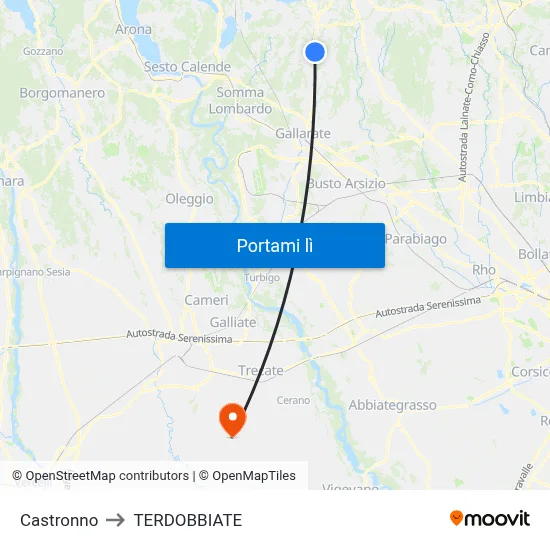 Castronno to TERDOBBIATE map
