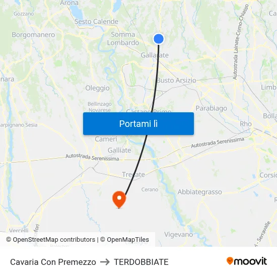 Cavaria Con Premezzo to TERDOBBIATE map