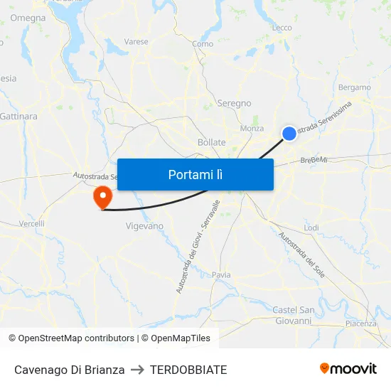 Cavenago Di Brianza to TERDOBBIATE map