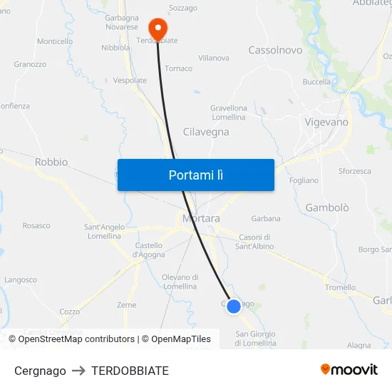 Cergnago to TERDOBBIATE map
