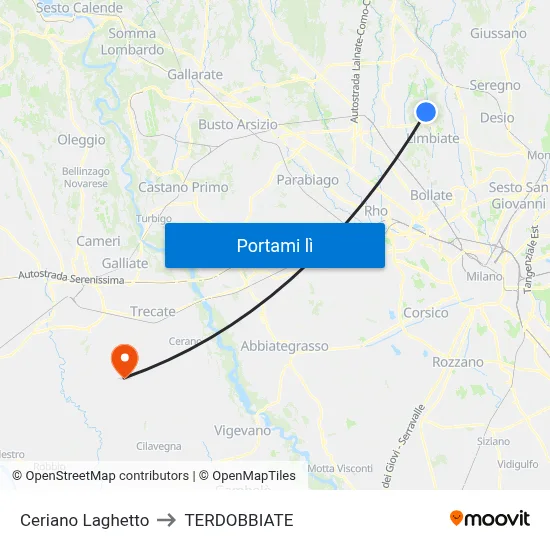 Ceriano Laghetto to TERDOBBIATE map