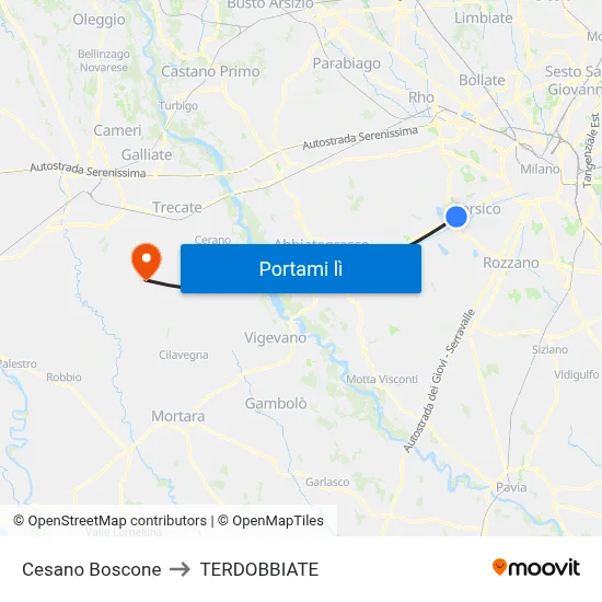 Cesano Boscone to TERDOBBIATE map