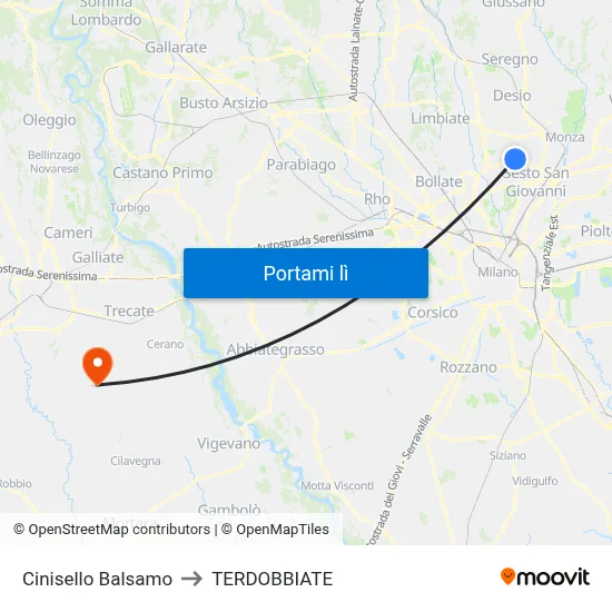 Cinisello Balsamo to TERDOBBIATE map