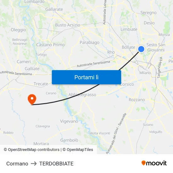 Cormano to TERDOBBIATE map