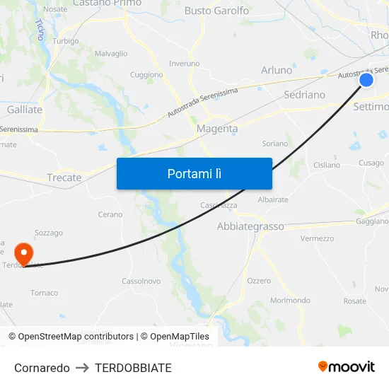 Cornaredo to TERDOBBIATE map