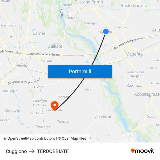 Cuggiono to TERDOBBIATE map