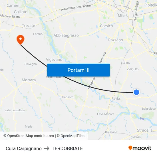 Cura Carpignano to TERDOBBIATE map