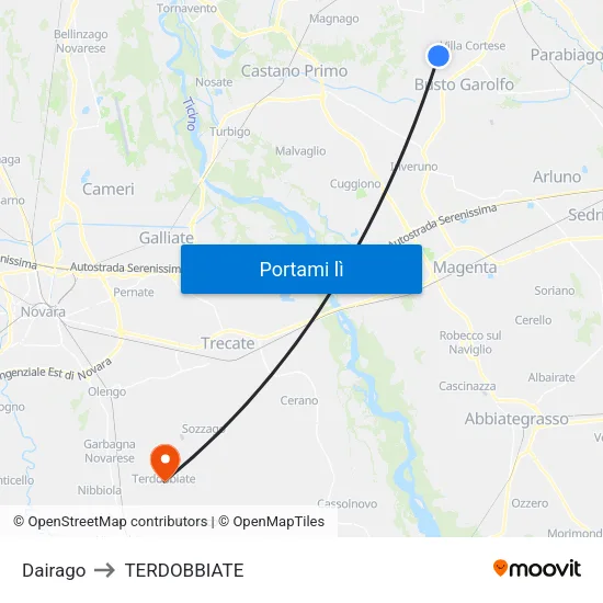 Dairago to TERDOBBIATE map