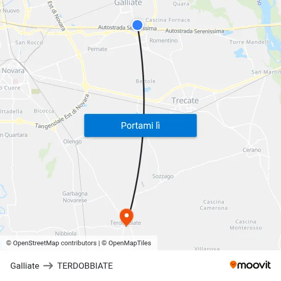 Galliate to TERDOBBIATE map