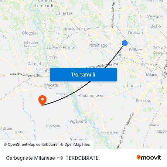 Garbagnate Milanese to TERDOBBIATE map