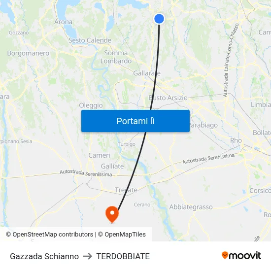 Gazzada Schianno to TERDOBBIATE map