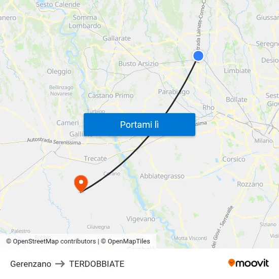 Gerenzano to TERDOBBIATE map