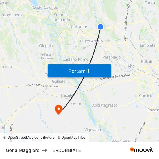 Gorla Maggiore to TERDOBBIATE map