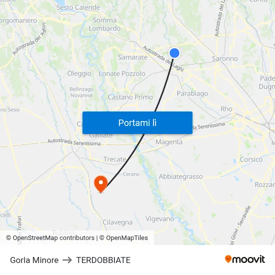 Gorla Minore to TERDOBBIATE map