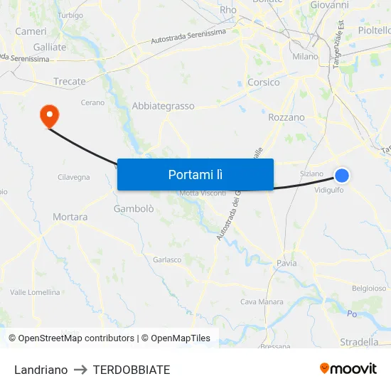 Landriano to TERDOBBIATE map