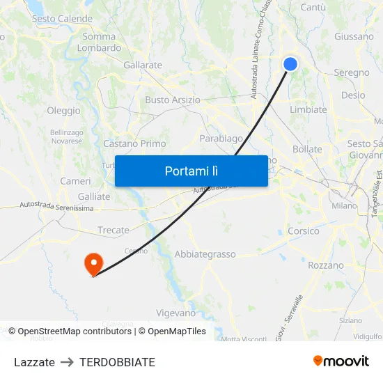 Lazzate to TERDOBBIATE map