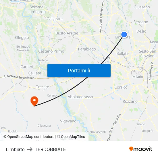 Limbiate to TERDOBBIATE map