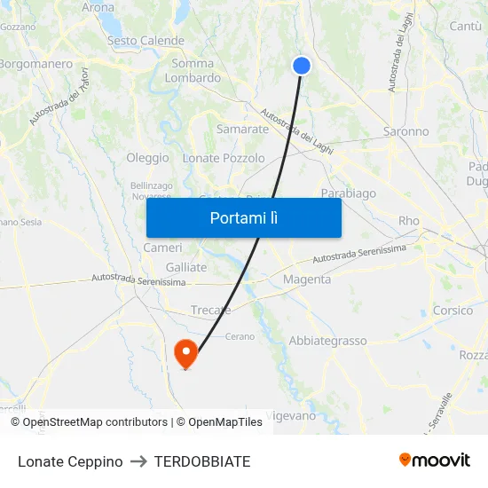 Lonate Ceppino to TERDOBBIATE map