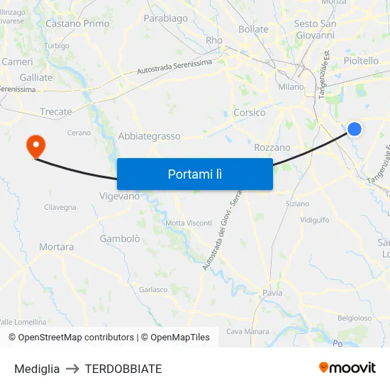 Mediglia to TERDOBBIATE map