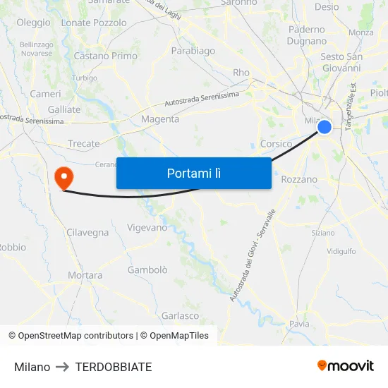 Milano to TERDOBBIATE map