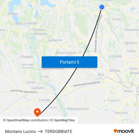 Montano Lucino to TERDOBBIATE map