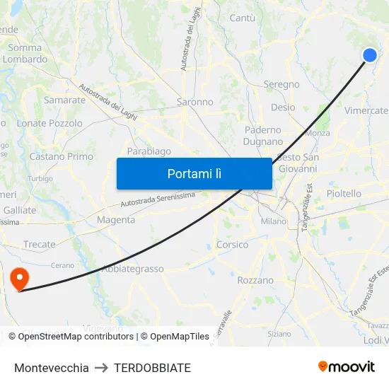 Montevecchia to TERDOBBIATE map