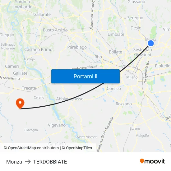 Monza to TERDOBBIATE map