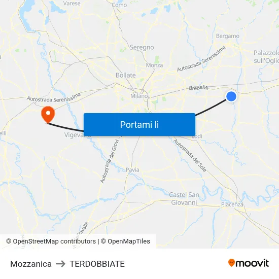 Mozzanica to TERDOBBIATE map