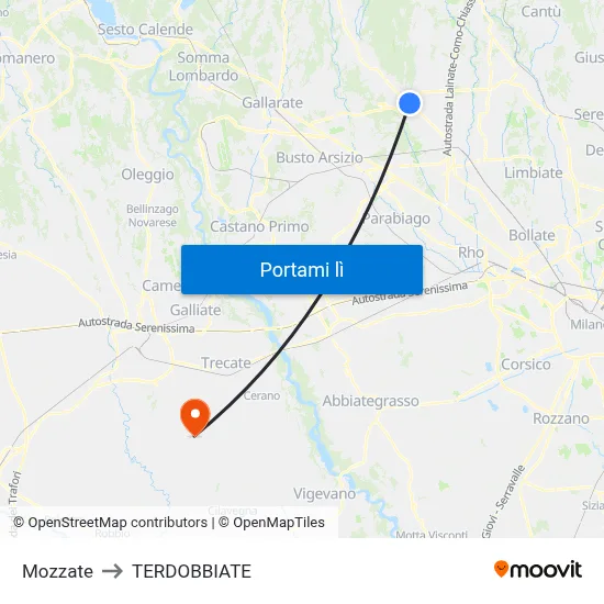 Mozzate to TERDOBBIATE map