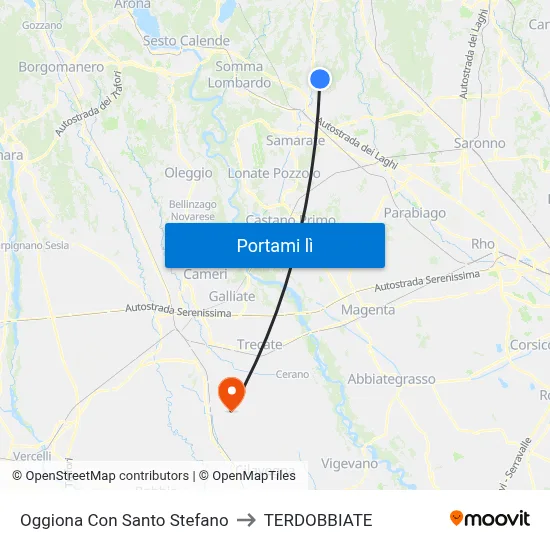 Oggiona Con Santo Stefano to TERDOBBIATE map