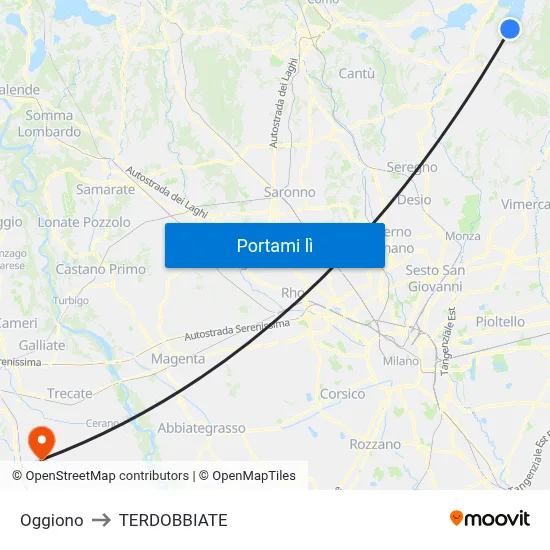 Oggiono to TERDOBBIATE map