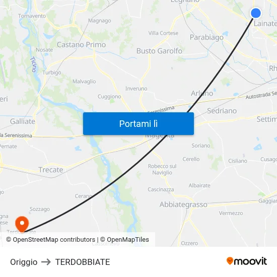 Origgio to TERDOBBIATE map