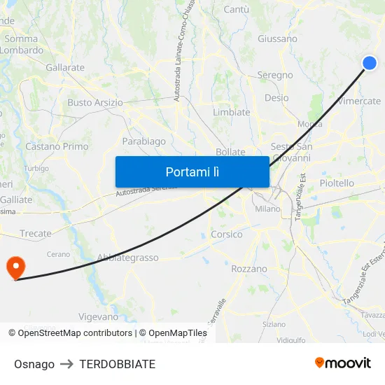 Osnago to TERDOBBIATE map